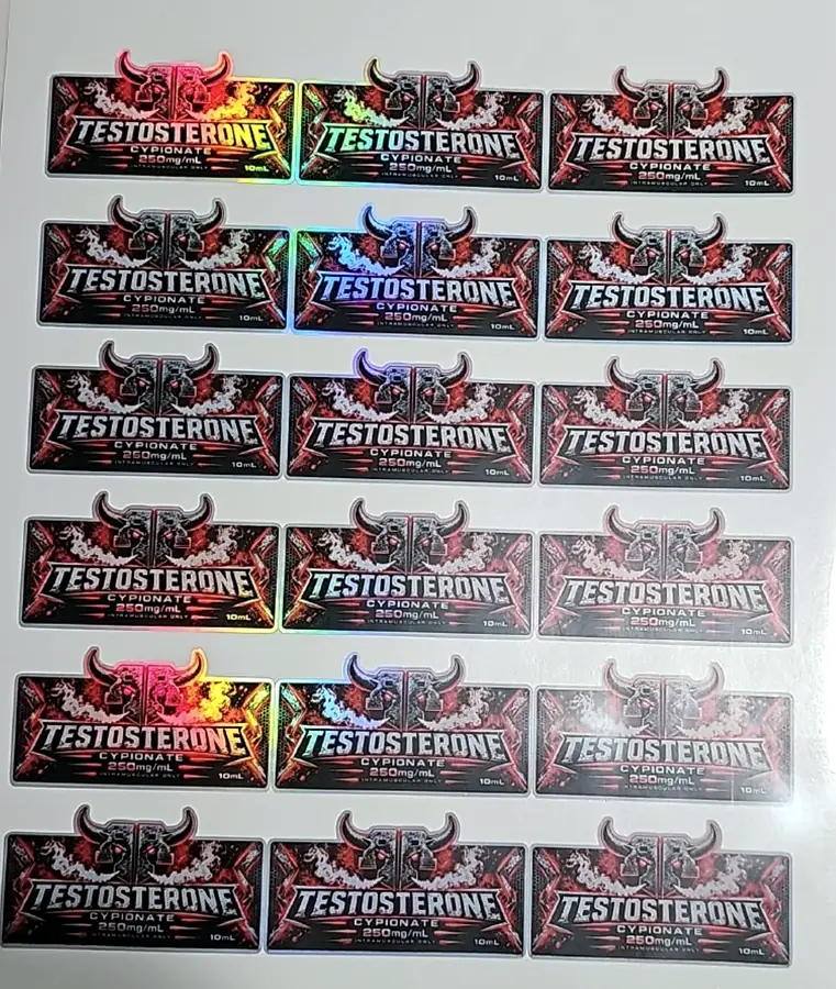 Red holographic labels